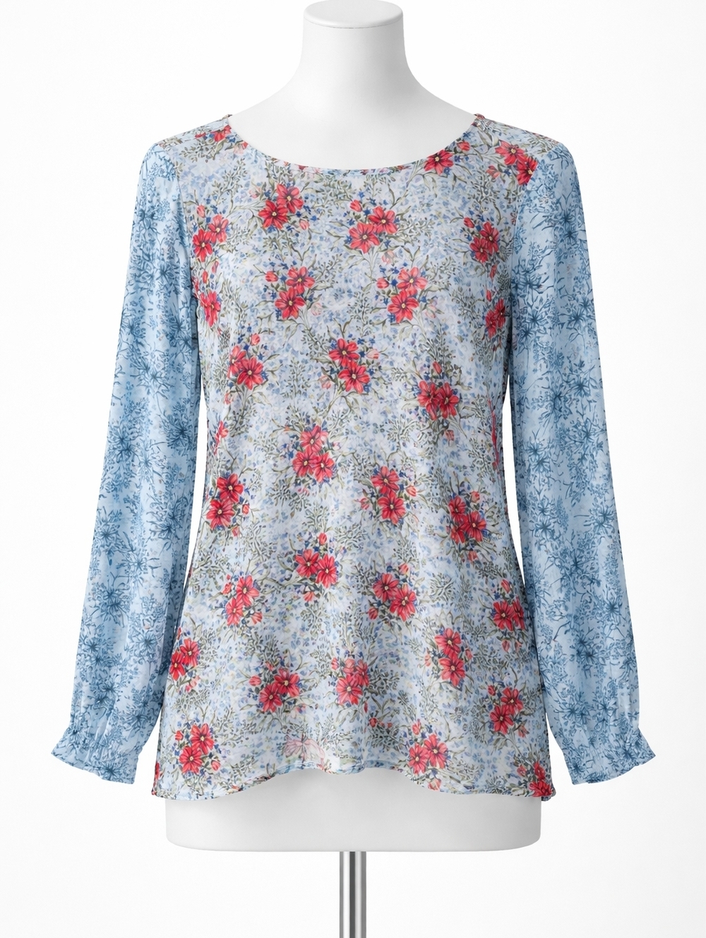 Sundance Floral Long Sleeve Blouse Light Blue Womens Large Bohemian Cottage